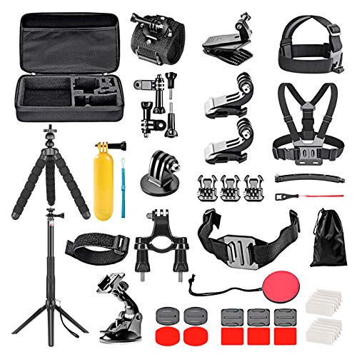 Neewer Mejorados 50 en 1 Accesorios para Cámara de Acción Compatible con GoPro Hero 9 8 MAX 7 6 5 4 Negro GoPro 2018 Sección Fusión Plata Blanca Insata360 dji AKASO APEMAN Campark SJCAM Acción Cámara