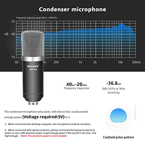 Neewer NW-700 Micrófono Condensador Pro Estudio Grabación de Emisión y NW-35 Micrófono Grabación Ajustable Suspensión Brazo de Tijera con Montaje de Choque y Abrazadera Montaje kit