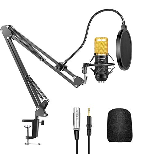 Neewer NW-800 Micrófono Condensador Profesional Estudio y NW-35 Micrófono Grabación Ajustable Suspensión Brazo de Tijera Soporte con Montaje Anti-choque y Kit Abrazadera de Montaje