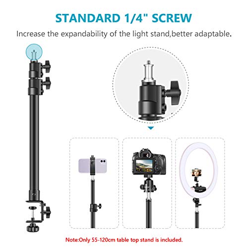 Neewer Soporte de Luz de Mesa con Clip con Tornillo de 1/4 Pulgada para Anillo de Luz y Luz LED Aleación Aluminio Capacidad de Carga 5KG Ajustable 55-120cm para Transmisión en Vivo Grabación de Video