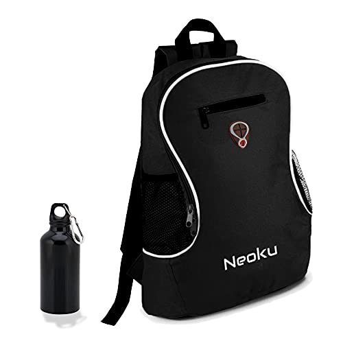 NEOKU Mochila mujer y hombre casual 20L con botella de aluminio de 400 ml del mismo color incluida - Mochila pequeña mujer y hombre - Bolso mochila mujer - Mochila negra mujer y hombre