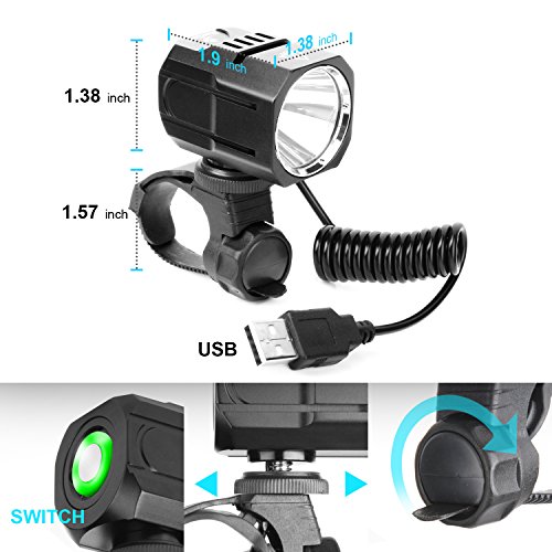 Nestling® Juego de Luces LED para Bicicleta Recargable por USB, Faro de Bicicleta de 1200 lúmenes Cree XM-L2 Linterna de Mano con luz Delantera LED Impermeable para Bicicleta