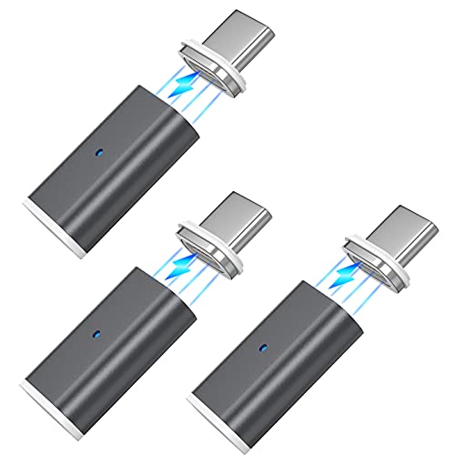 NetDot 10th Generación Adaptador Magnético de Carga Rápida USB-C a USB-C Adaptador Compatible con Teléfonos inteligentes Android (3 pack negro)