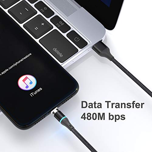 NetDot Gen12 Trenzado de Nylon Magnético Cable de Carga Rápida y Transferencia de Datos con LED Compatible con Dispositivo Micro USB y USB-C (1m/3 Paquete Negro)