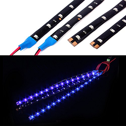 Neuftech 4 X 30CM 15 LED 12V Tira Luces Impermeable para Coche, Decoración de Interior y Exterior,Azul