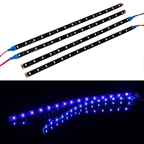 Neuftech 4 X 30CM 15 LED 12V Tira Luces Impermeable para Coche, Decoración de Interior y Exterior,Azul