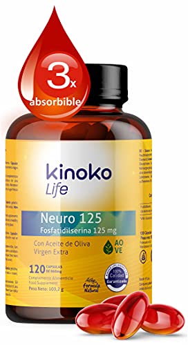 NEURO 125 | Fosfatidilserina 125mg Pura | 120 Cápsulas (Sofgels) | con Aceite Oliva extra Virgen | Libre de Soja | 3x Absorción | Alta Concentración | Sin estearato de magnesio | No OGM | PS