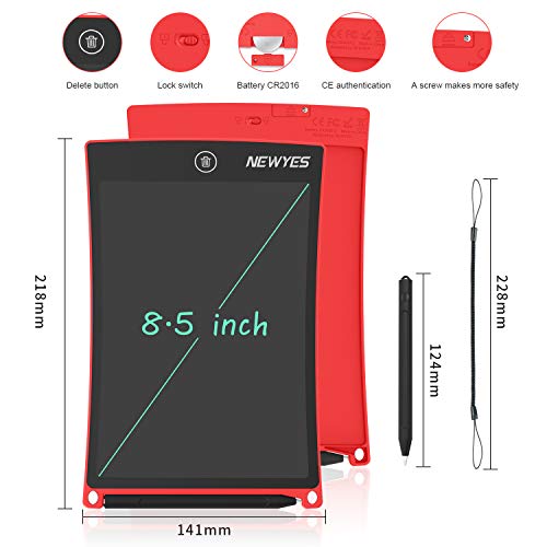NEWYES 8,5" Tableta gráfica | Tableta de Escritura LCD | Tablet para niños | Ideal como Pizarra Digital para Aprender a Leer, Escribir y para Manualidades | Juguete Educativo (Rojo)