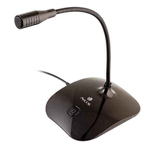 NGS MS115 - Micrófono de Sobremesa con Ángulo Ajustable y Botón Mute para Ordenador/PC, Conexión Jack 3.5mm