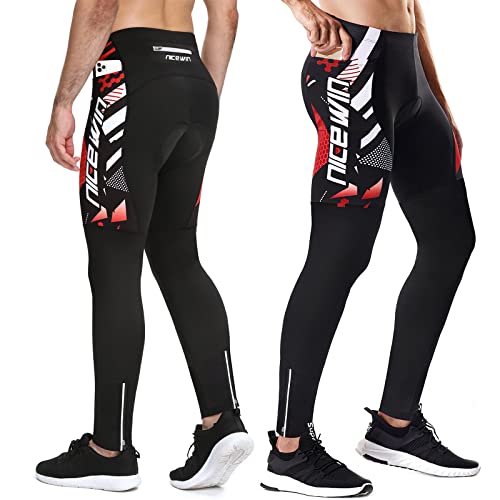 NICEWIN Pantalones de Ciclismo para Hombre con Relleno 3D para Bicicleta de Carretera, Mallas largas con Bolsillos para Montar en Bicicleta al Aire Libre, Rojo XL