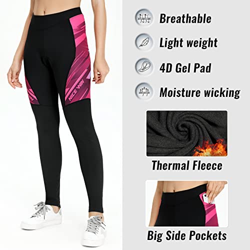 NICEWIN Pantalones de Ciclismo para Mujer, Acolchados, Largos, con Asiento Acolchado, 4D, térmicos, Largos, Transpirables, de Secado rápido, elásticos, para Ciclismo