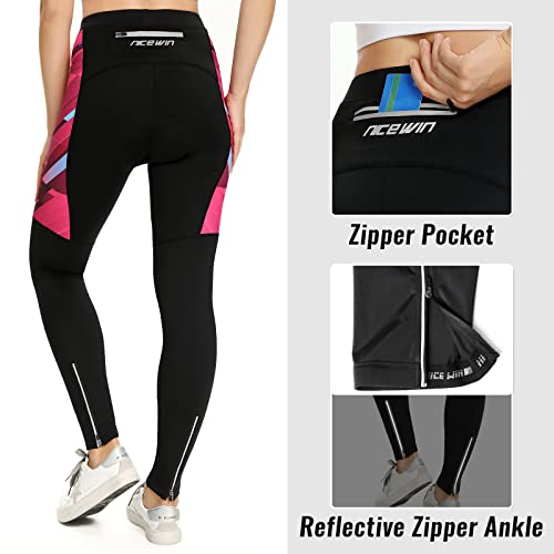 NICEWIN Pantalones de Ciclismo para Mujer, Acolchados, Largos, con Asiento Acolchado, 4D, térmicos, Largos, Transpirables, de Secado rápido, elásticos, para Ciclismo