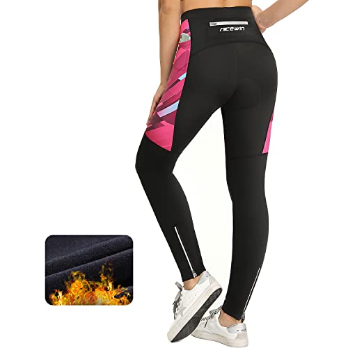 NICEWIN Pantalones de Ciclismo para Mujer, Acolchados, Largos, con Asiento Acolchado, 4D, térmicos, Largos, Transpirables, de Secado rápido, elásticos, para Ciclismo