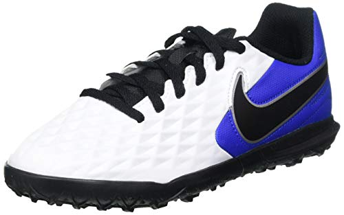 Nike Jr. Legend 8 Club TF, Football Shoe, White/Black-Hyper Royal-Metallic Silver, 37.5 EU