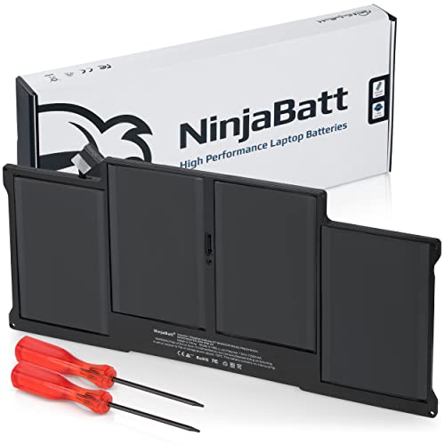 NinjaBatt Batería A1466 A1496 A1369 para Apple MacBook Air de 13 Pulgadas [2010 2011 2012 2013 2014 2015 2016 2017 Años] A1405 A1377 - Alta Capacidad [7200mAh/55Wh/7.6V]