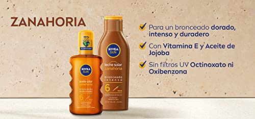 NIVEA SUN Leche Solar Zanahoria FP6 (1 x 200 ml), protección solar para un bronceado bonito y duradero, protector solar hidratante resistente al agua