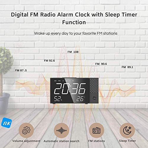 NK Radio Despertador Digital - Inteligente, FM Radio, Medidor Temperatura, Alarma, USB, Modo Noche, Proyección Horaria, Temporizador Sueño …