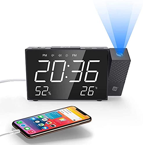 NK Radio Despertador Digital - Inteligente, FM Radio, Medidor Temperatura, Alarma, USB, Modo Noche, Proyección Horaria, Temporizador Sueño …