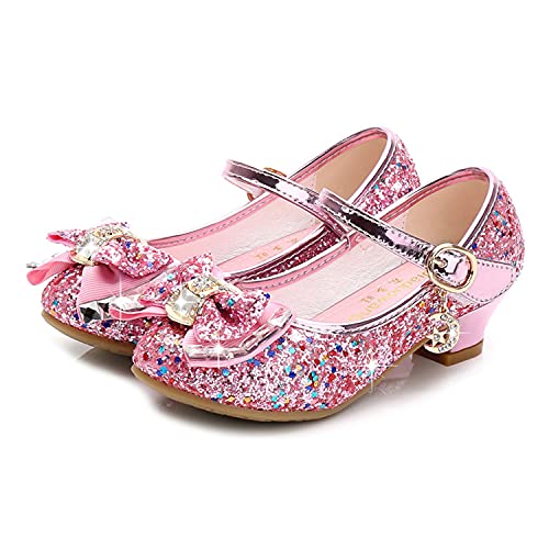 NNJXD Chicas Princesa Brillante Zapatos Cosplay Fiesta Baile Tacones Bajos Talla 30(18cm/7.09") Rosa