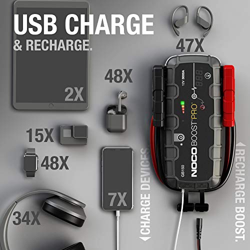 NOCO Boost Pro GB150, Arrancador de Batería UltraSafe 3000A 12V, Cargador de Booster Profesional y Cables de Arranque de Coche por Gasolina de hasta 9 Litros y Motores de Diésel de hasta 7 Litros