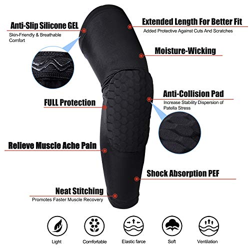 NONMON Rodillera Deportiva Extensible Compresión Baloncesto,Almohadilla 9mm Grosor,Mangas de Pierna Soporte Antideslizante para Hombre Mujere,Protección para Voleibol Rugby Correr Fútbol,1 Par