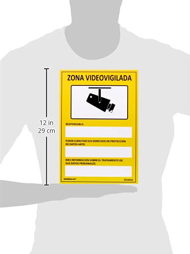 Normaluz RD30042 Señal Zona Videovigilada PVC Glasspack 0,7 mm 21x30 cm, Amarillo