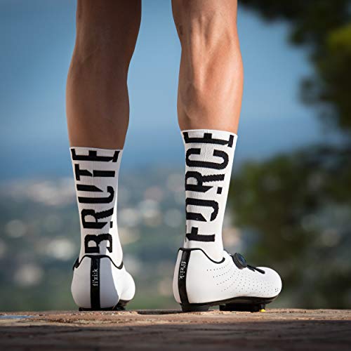 NORTEI Calcetines para Ciclismo, MTB y Running de Caña Alta para Hombre y Mujer – Brute Force White (S-M (38-42))