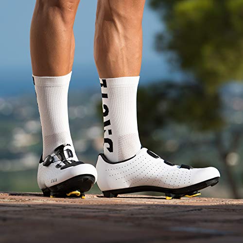 NORTEI Calcetines para Ciclismo, MTB y Running de Caña Alta para Hombre y Mujer – Brute Force White (S-M (38-42))