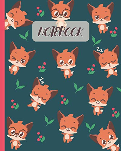 Notebook: Cute Foxes Cartoon Cover - Lined Notebook, Diary, Track, Log & Journal - Gift for Boys Girls Teen Men Women Who love Red Fox (8"x10" 120 Pages)