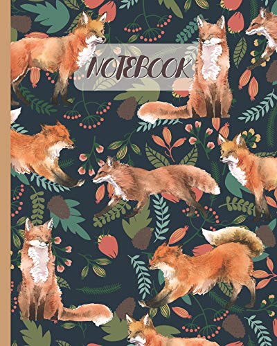 Notebook: Red Foxes Drawing & Floral - Lined Notebook, Diary, Track, Log & Journal - Cute Gift Idea for Kids, Teens, Men, Women (8" x10" 120 Pages)