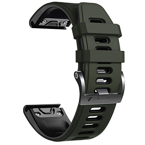 NotoCity Correa Compatible con Fenix 6 Easy Fit 22 mm Pulsera de Silicona para Fenix 6/Fenix 6 Pro/Fenix 5/Fenix 5 Plus/Forerunner 935/945,Negro+Verde Militar