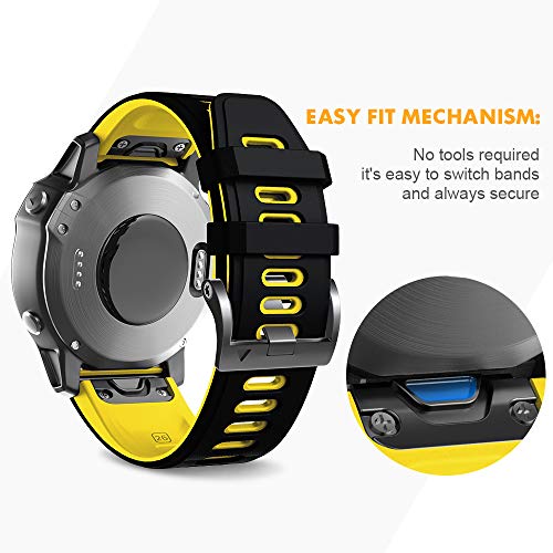 NotoCity Correa Compatible con Fenix 6X Easy Fit 26 mm Pulsera de Silicona para Fenix 6X/Fenix 6X Pro/Fenix 5X/Fenix 5X Plus/Fenix 3/Fenix 3 HR (Negro-Amarillo)