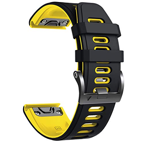 NotoCity Correa Compatible con Fenix 6X Easy Fit 26 mm Pulsera de Silicona para Fenix 6X/Fenix 6X Pro/Fenix 5X/Fenix 5X Plus/Fenix 3/Fenix 3 HR (Negro-Amarillo)