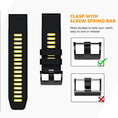 NotoCity Correa Compatible con Fenix 6X Easy Fit 26 mm Pulsera de Silicona para Fenix 6X/Fenix 6X Pro/Fenix 5X/Fenix 5X Plus/Fenix 3/Fenix 3 HR (Negro-Amarillo)