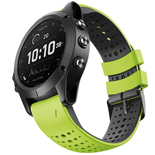 NotoCity Correa Compatible con Garmin Fenix 5/Fenix 6 Pro/Fenix 5 Plus/Fenix 6/Forerunner 945/Forerunner 935/Approach S60/Quatix 5 Correa de Silicona de 22 mm(Verde-Negro)