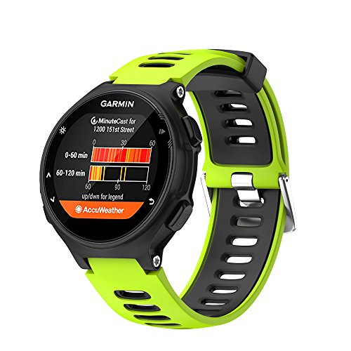 NotoCity Correa para Garmin Forerunner 735XT/ Forerunner 235/220/230/620/630, Banda de Reemplazo de Silicona, Correa de Reloj Compatible con Garmin Forerunner 735XT, Colores múltiples (Negro+Verde)