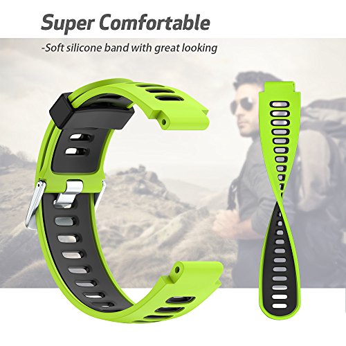 NotoCity Correa para Garmin Forerunner 735XT/ Forerunner 235/220/230/620/630, Banda de Reemplazo de Silicona, Correa de Reloj Compatible con Garmin Forerunner 735XT, Colores múltiples (Negro+Verde)