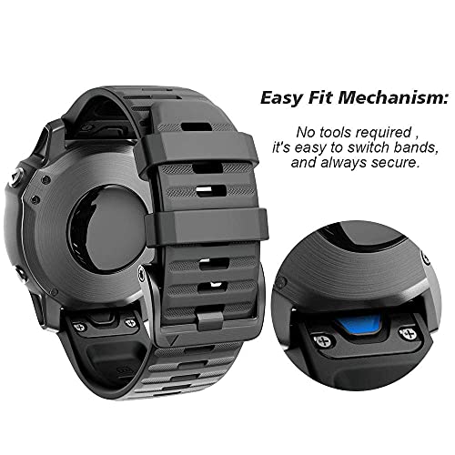 NotoCity Garmin Fenix 6X Correa, Silicona Reemplazo Correa para Garmin Fenix 6X/Fenix 6X Pro/Fenix 3/Fenix 3 HR/Fenix 5X/Fenix 5X Plus, Easy-Fit, no Adapta a Fenix 6,6s (Negro)