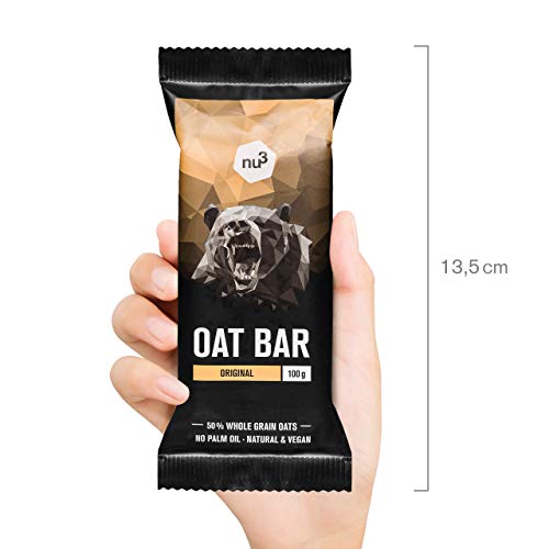 nu3 Barritas energéticas de avena – Sin aceite de palma (15x 100 gr) – Deliciosa flab jack bar – Energía vegana con 4,5g de fibra – Para montañismo, ciclismo o excursión – De copos de grano integral