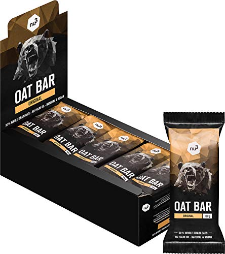 nu3 Barritas energéticas de avena – Sin aceite de palma (15x 100 gr) – Deliciosa flab jack bar – Energía vegana con 4,5g de fibra – Para montañismo, ciclismo o excursión – De copos de grano integral