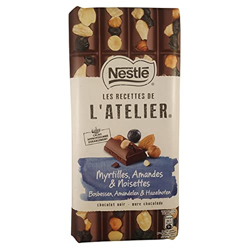 Nueces de chocolate | Arándanos cubiertos de chocolate | Nestlé L'Atelier Blueberries Almonds & Hazelnuts Dark Chocolate | Almendra Dark Chocolate | 5.99 onza de peso total | 170 gramos Total