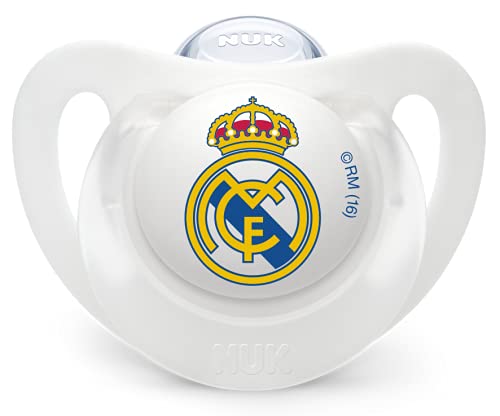 NUK Genius, Chupete del Real Madrid para Bebé Recién Nacido de Silicona con Tetina Anatómica en Forma de Pezón Materno. Producto Oficial. Color Blanco. 0 a 6 meses