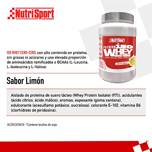 Nutrisport - Iso Whey 0.0 Premium, Proteínas 90% en Polvo, Isoladas, Sin Lactosa, Sin Azúcar, 1Kg, Sabor Limón