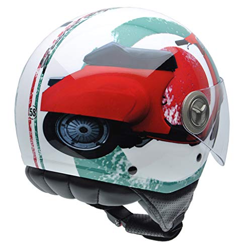 NZI 3D Vintage II Supercinquantotto Casco de Moto, Rojo/Blanco/Verde Mix Bandera Italiana y Detalle de Moto, XS