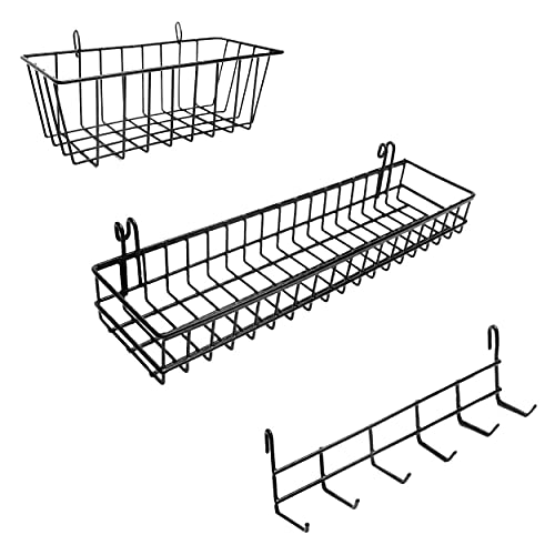 ODOXIA Cestas para Colgar con Perchero | Accesorios para Paneles de Rejilla | Accesorios para Paneles de Rejilla | Cestas para Pared de Alambre y Ganchos para Colgar