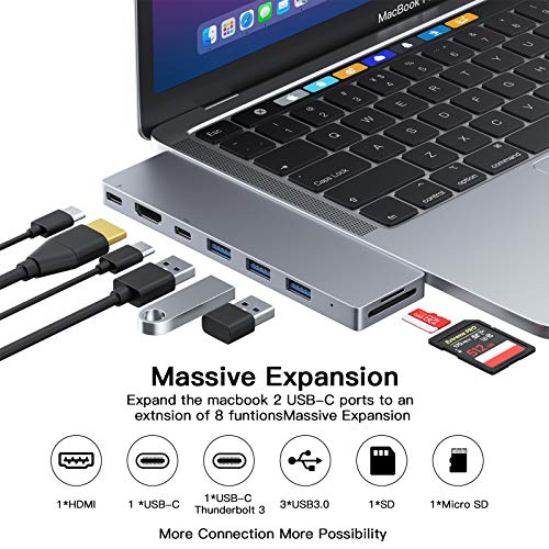 Ofima USB C Hub, Adaptador Macbook Pro, Adaptador USB-C Thunderbolt 3 100W PD, 4K HDMI, USB-C & USB-A 3.0, SD/Micro SD Card Reader, Hub para MacBook Pro 2016-2020, 13/15/16", MacBook Air 2018-2020