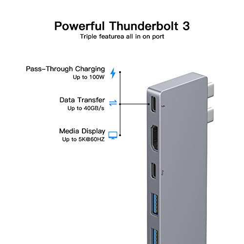 Ofima USB C Hub, Adaptador Macbook Pro, Adaptador USB-C Thunderbolt 3 100W PD, 4K HDMI, USB-C & USB-A 3.0, SD/Micro SD Card Reader, Hub para MacBook Pro 2016-2020, 13/15/16", MacBook Air 2018-2020