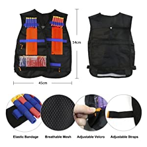 OFUN Táctico para Niños 56pcs, Chaleco Táctico para Pistolas Nerf N-Strike Elite + 50 Dardos + 1 Pañuelos Bandanas + 1 Protección Gafas + 1 Clips de liberación rápida + 1 Pulsera + 1 Bolsa de Dardos