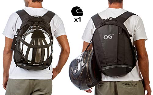 OG Online&Go EZ-Rider2 Mochila Moto Negra 24L, Bolsa Porta-Casco Motorista, Correa Casco, Impermeable, Portátil, Reflectante (Logo Blanco)