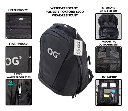 OG Online&Go EZ-Rider2 Mochila Moto Negra 24L, Bolsa Porta-Casco Motorista, Correa Casco, Impermeable, Portátil, Reflectante (Logo Blanco)